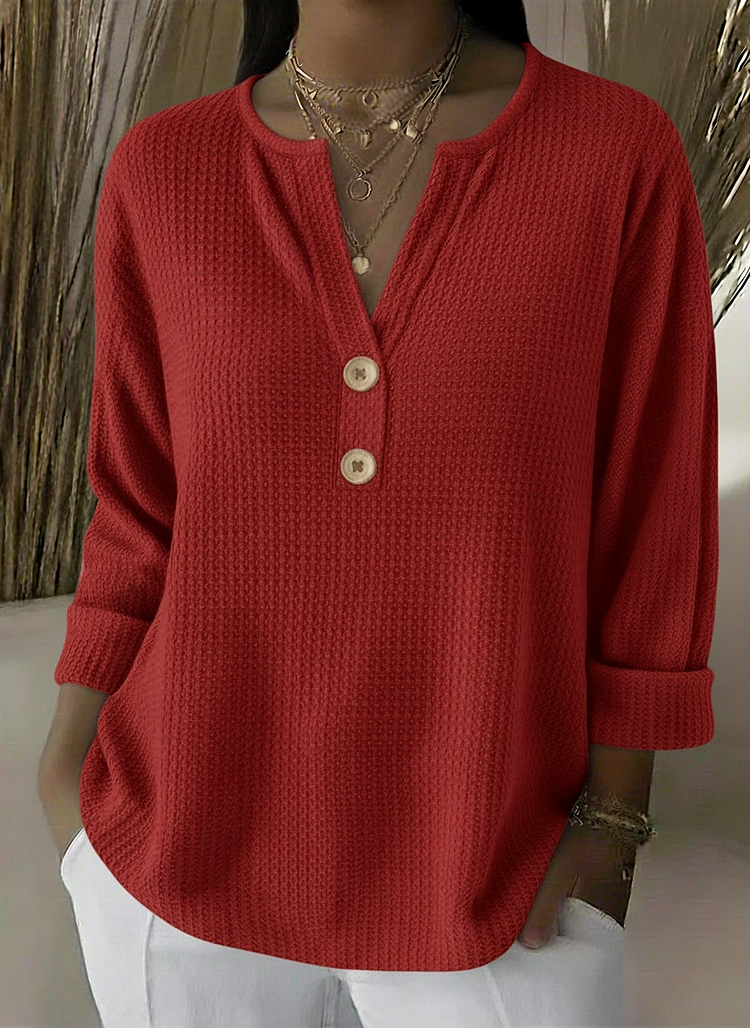 Henley Shirt Gofreerd - Rood