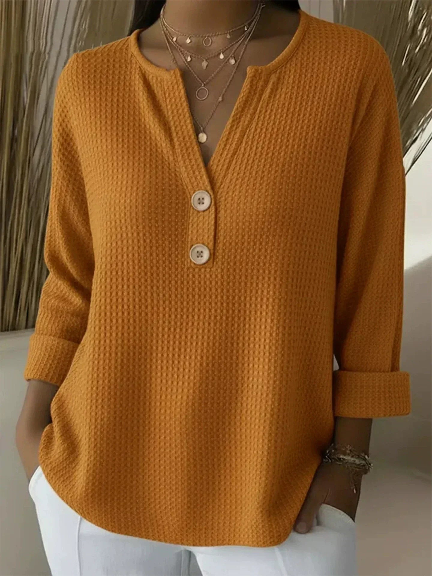 Henley Shirt Gofreerd - Oranje