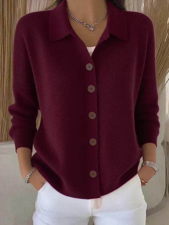 Gebreid Vest met Omslagkraag - Bordeauxrood