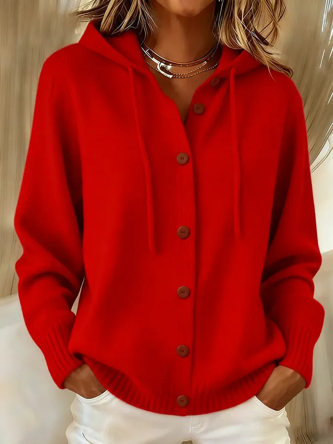Gebreid Vest met Koordcapuchon - Rood