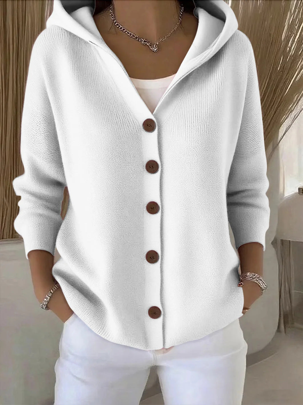 Gebreid Vest met Capuchon - Grijs