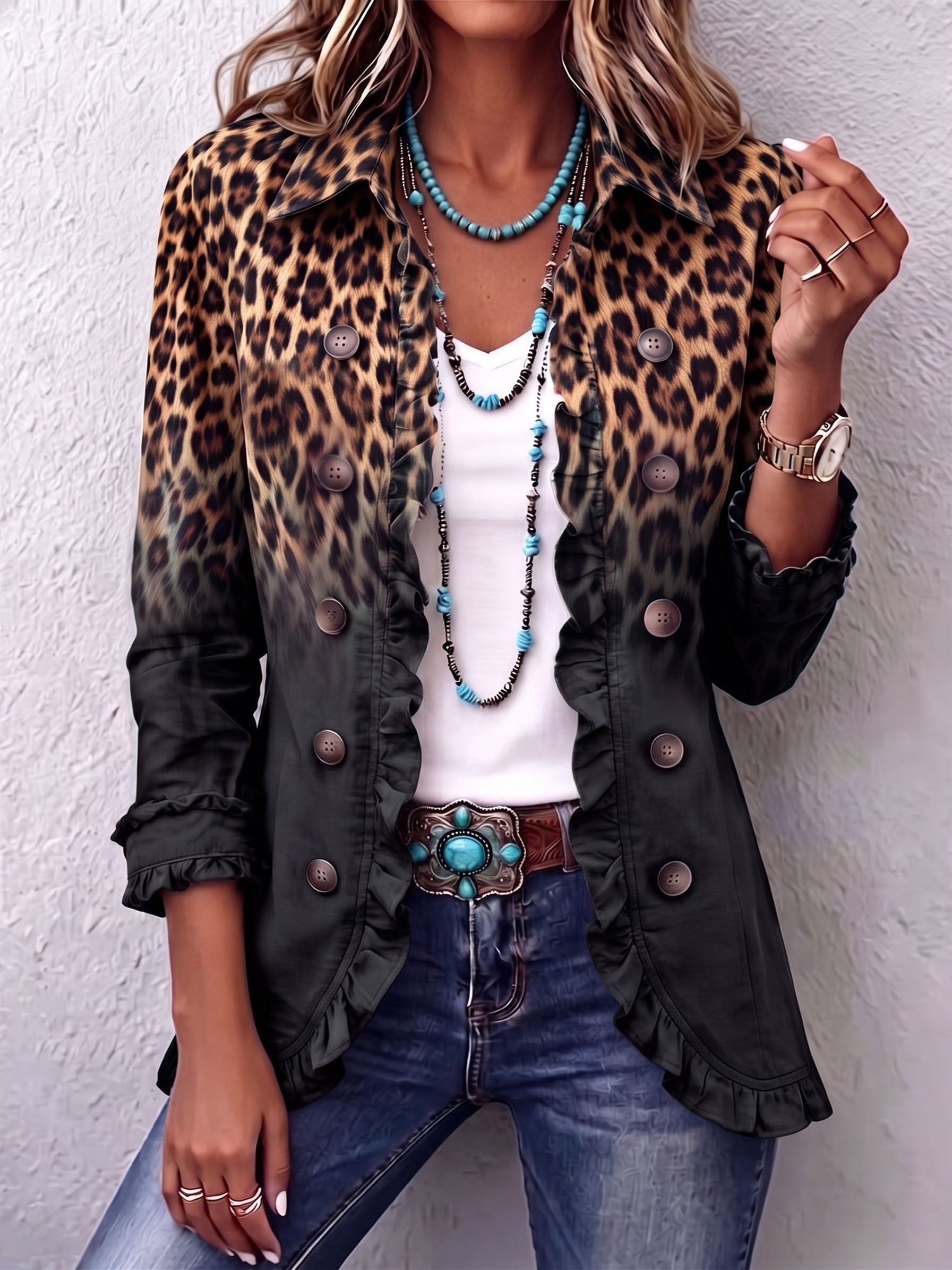 Luipaardprint Blazer in Zwart