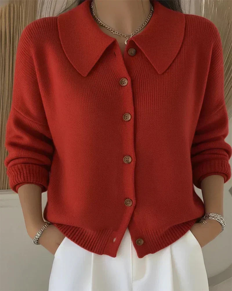 Gebreid Vest met Overhemdkraag - Rood