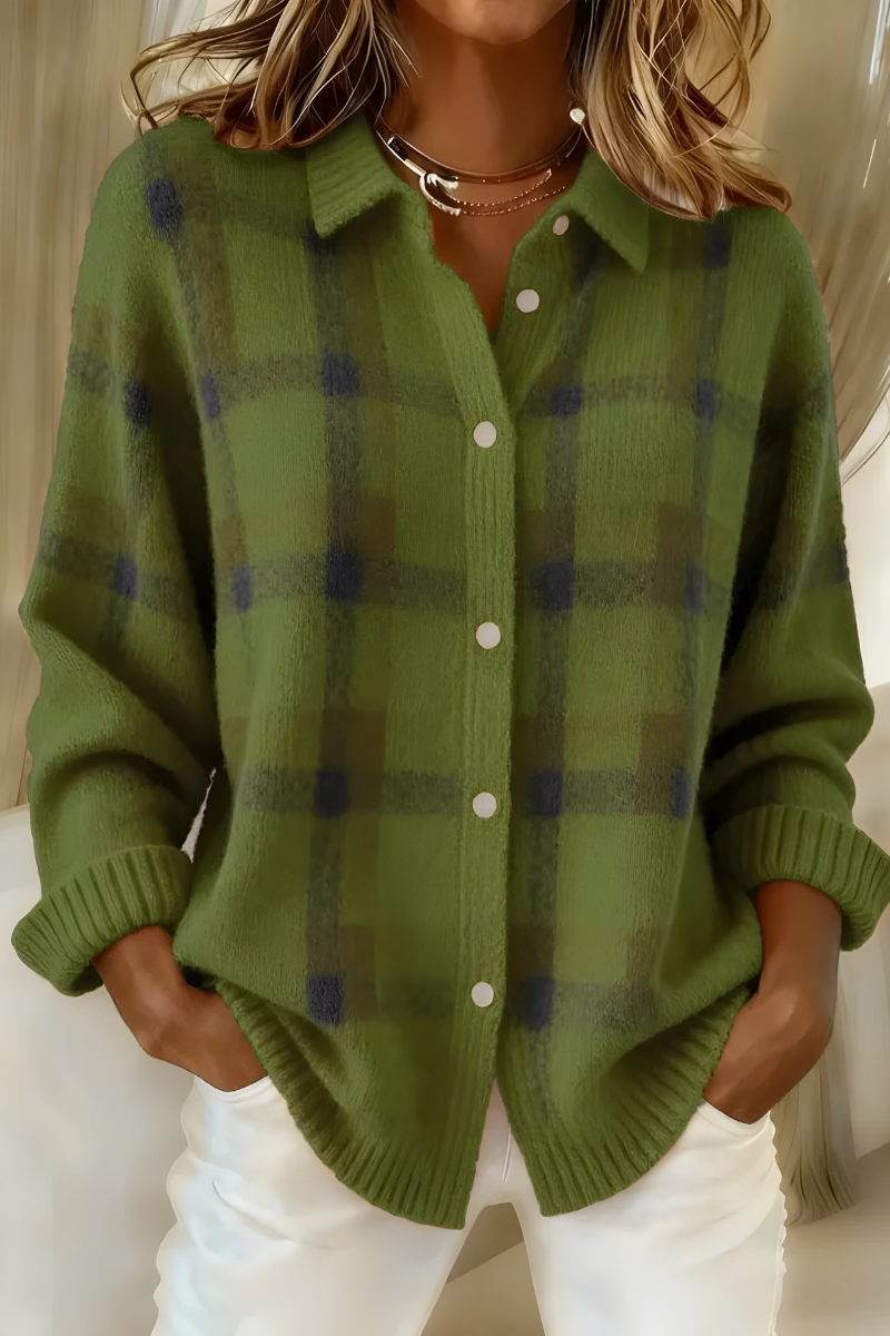 Gebreid Vest met Ruitprint - Groen