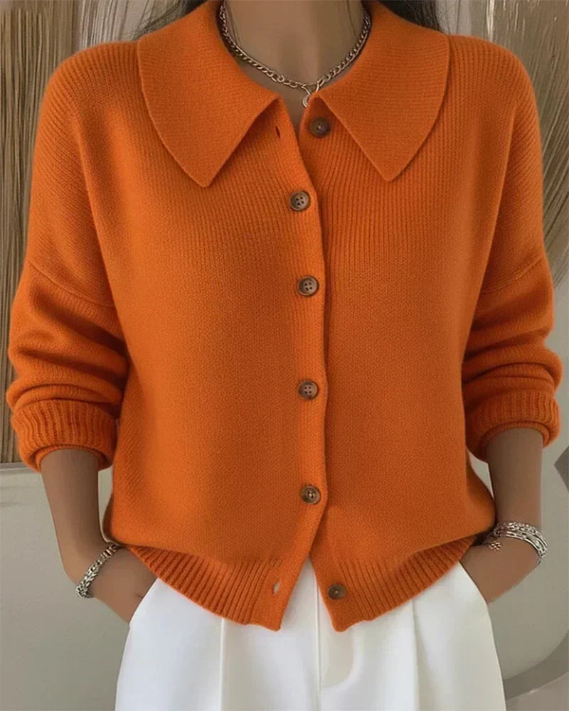 Gebreid Vest met Overhemdkraag - Oranje