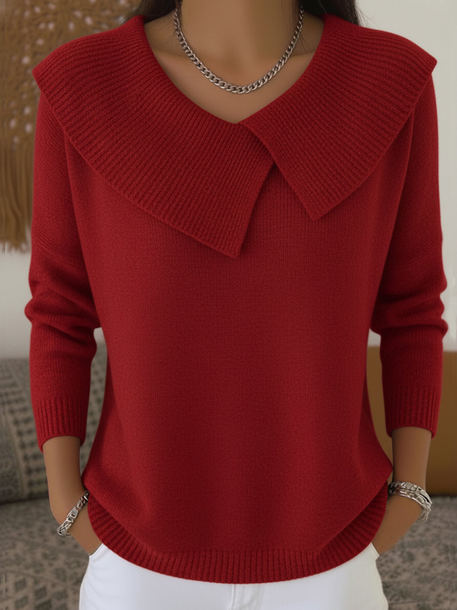 Warme Trui met Omslagkraag - Rood
