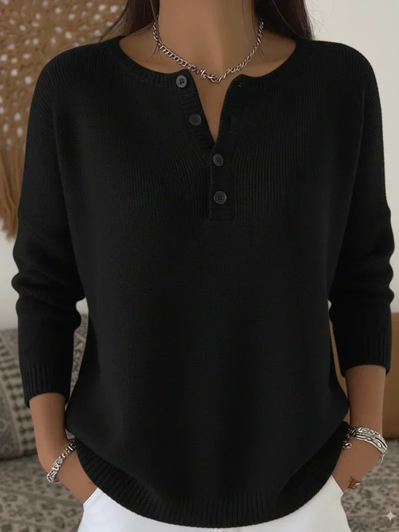 Trui met Henley Knopenlijst - Zwart