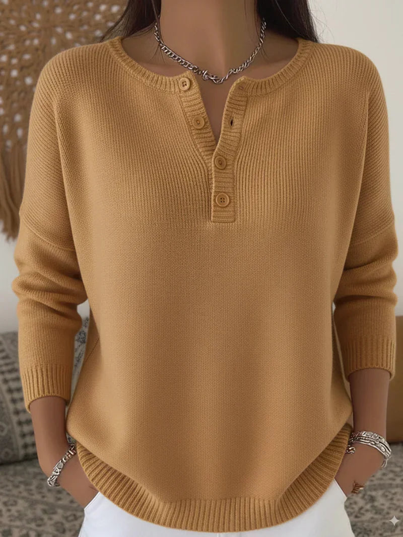 Trui met Henley Knopenlijst - Camel