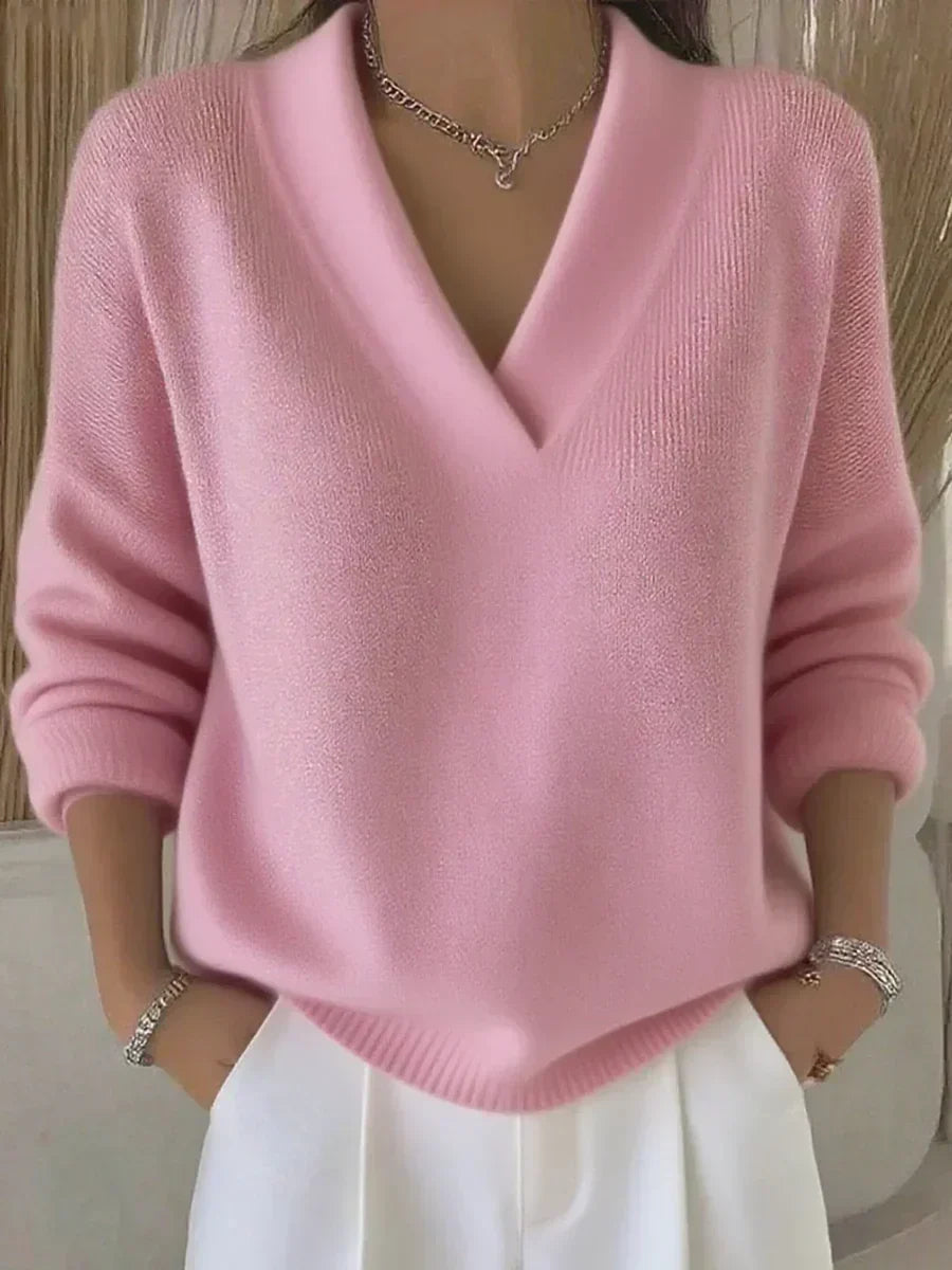 Trui met Diepe V-hals - Roze