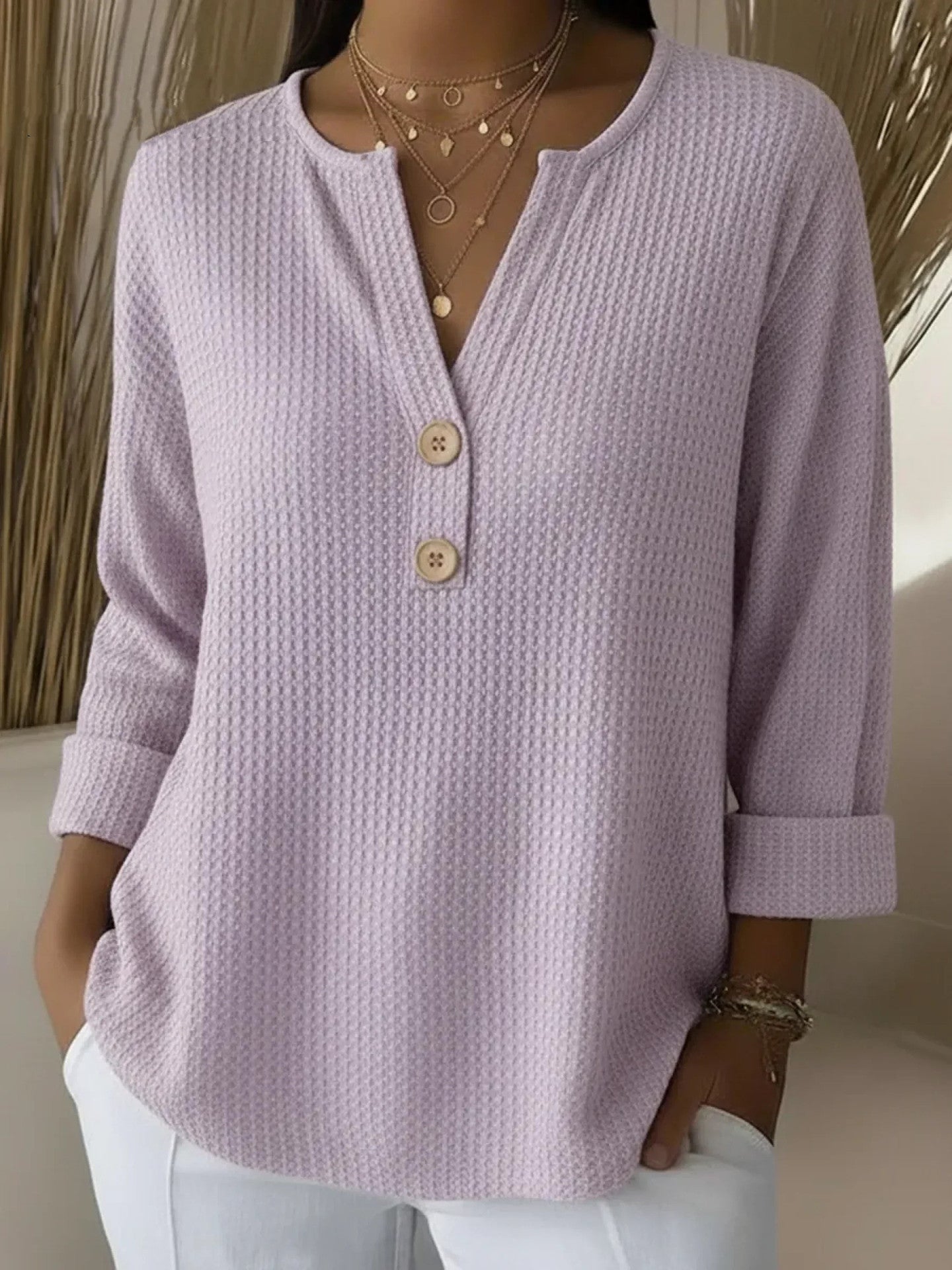 Henley Shirt Gofreerd - Lila