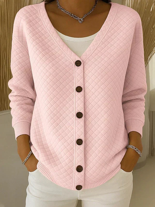 Gebreid Vest met Ruitstructuur - Roze