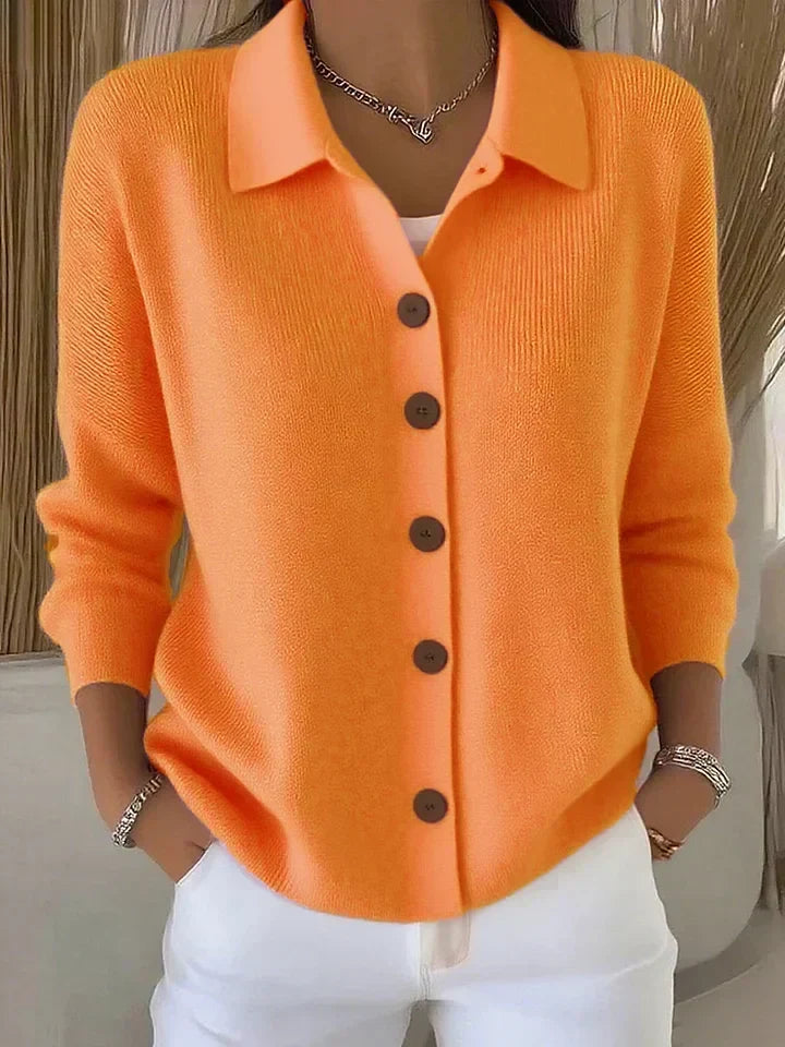 Gebreid Vest met Omslagkraag - Oranje