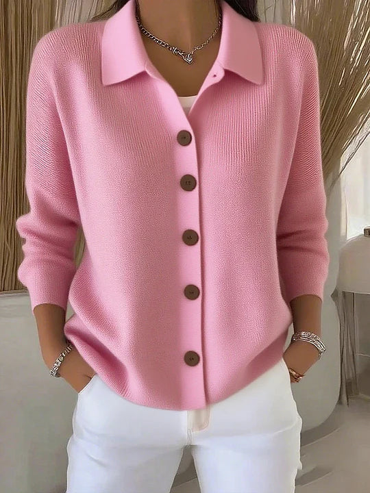 Gebreid Vest met Omslagkraag - Roze