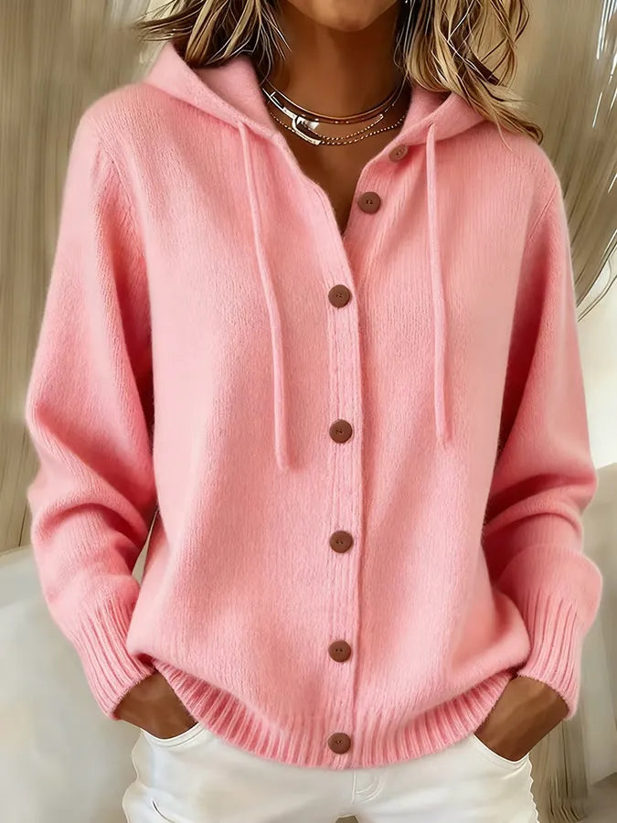 Gebreid Vest met Koordcapuchon - Roze