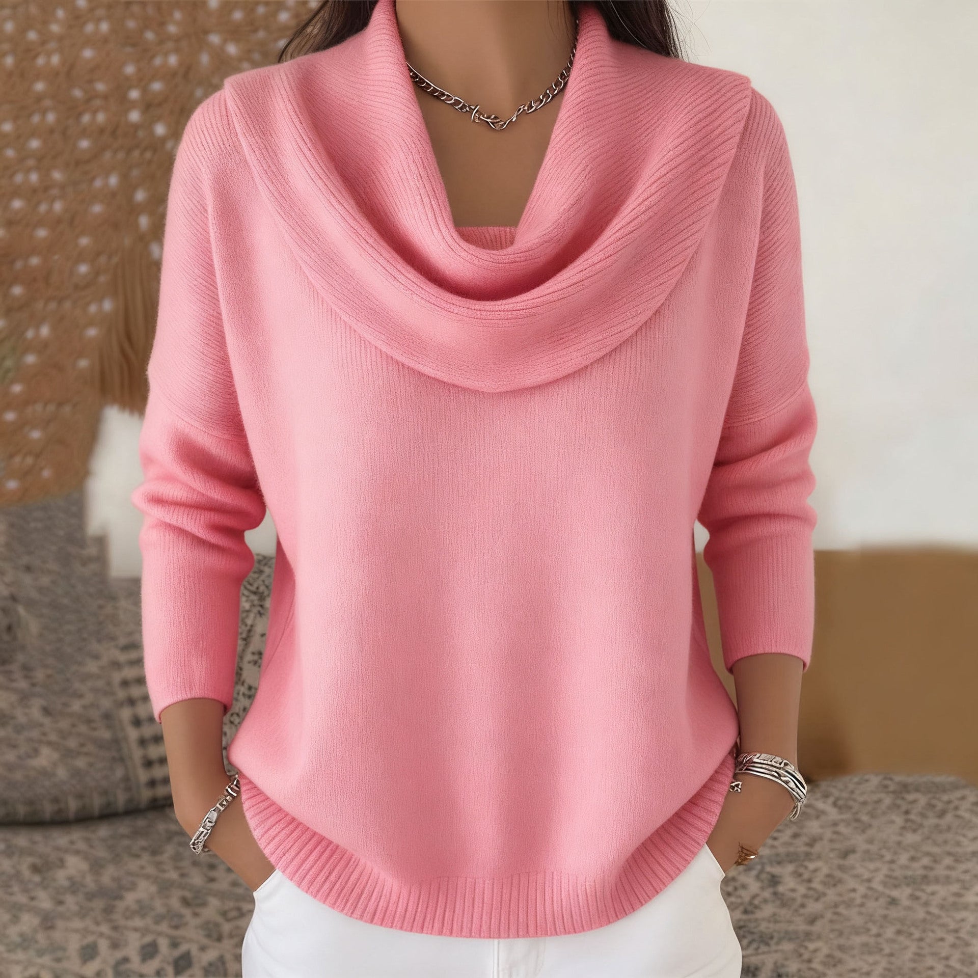 Trui met Gedrapeerde Kraag - Roze