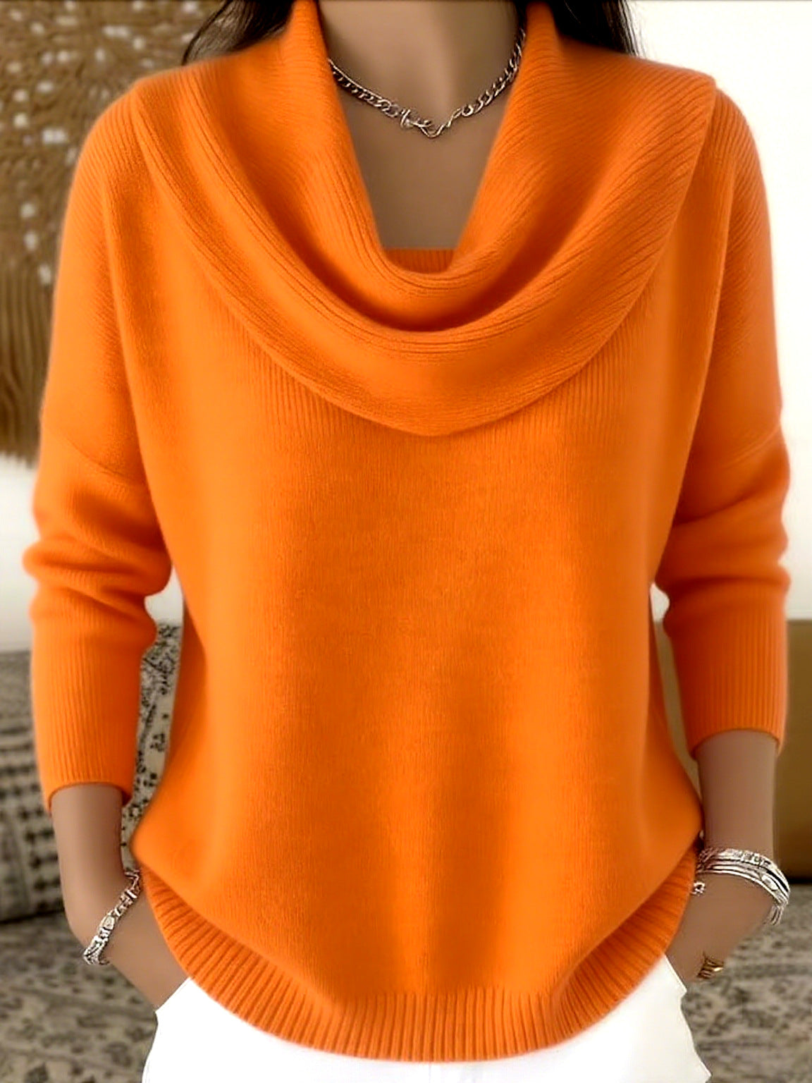 Trui met Gedrapeerde Kraag - Oranje