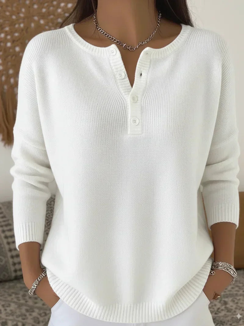 Trui met Henley Knopenlijst - Wit