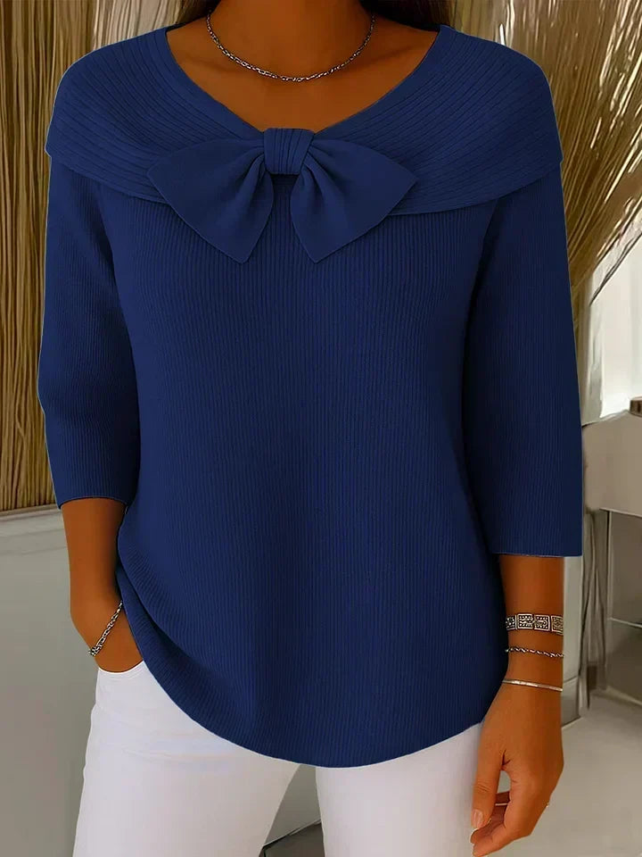 Trui met Strik en Ronde Kraag - Donkerblauw