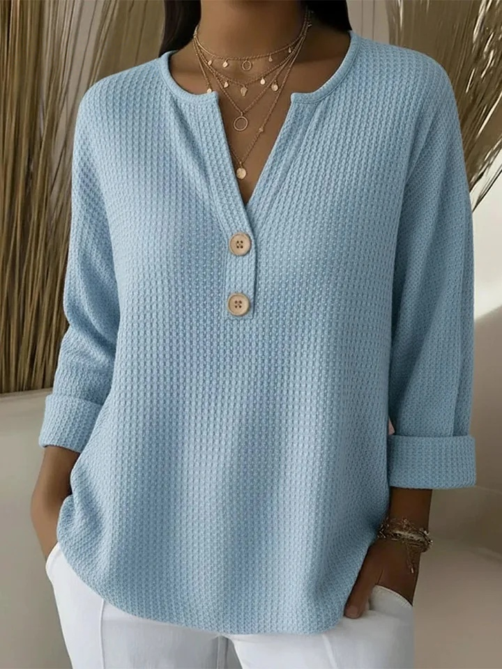 Henley Shirt Gofreerd - Hemelsblauw