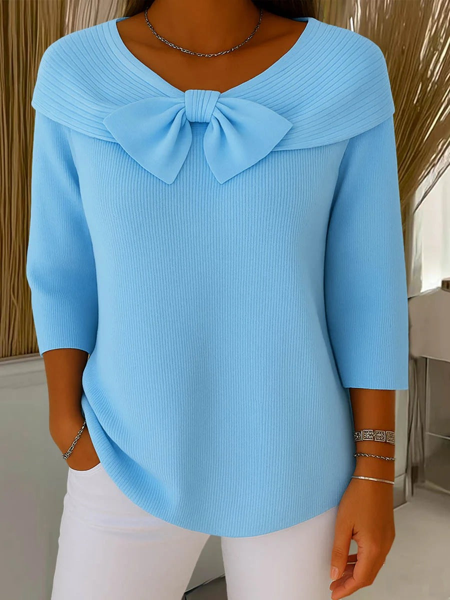 Trui met Strik en Ronde Kraag - Blauw